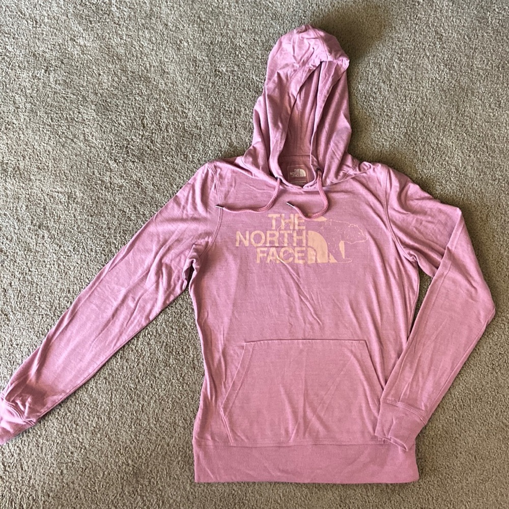 Light pink. Size M, North Face, long sleeve tee shirt hoodie